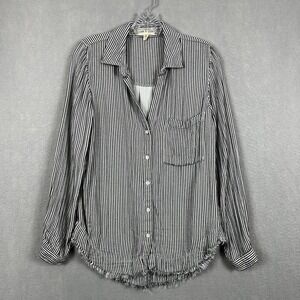 Cloth & Stone Shirt Top Black Striped Button Up Raw Hem Linen Modal Small
